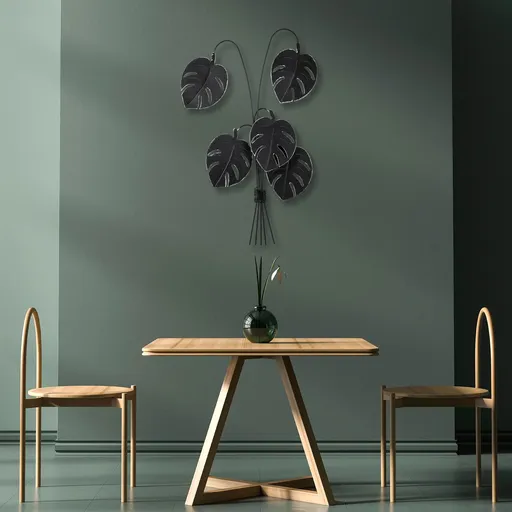 Decoratiune de perete, Monstera, Dimensiune: 60 x 100 x 12 cm, Negru