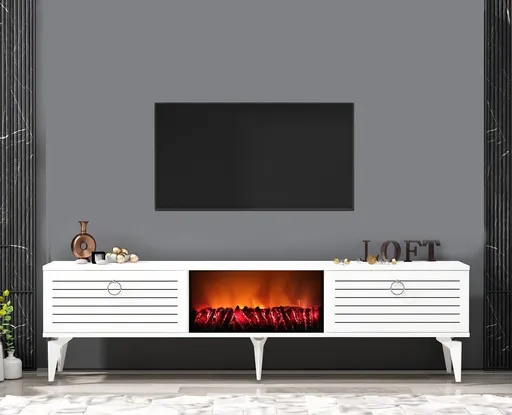 Comoda TV, Hanah Home, Arona Fireplace, 150x44.6x29.6 cm, Alb