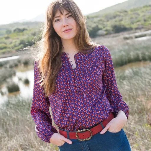 Bluză cu imprimeu floral, stil popular