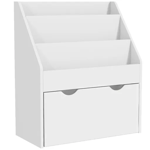 AIYAPLAY Bibliotecă Copii 3-8 Ani cu 3 Rafturi și Sertar, Raft de Depozitare Jucării, 62,5x30x70 cm, Alb | Aosom Romania