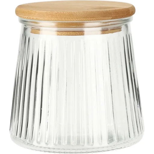 Borcan de sticlă cu capac din bambus și nervuri680 ml