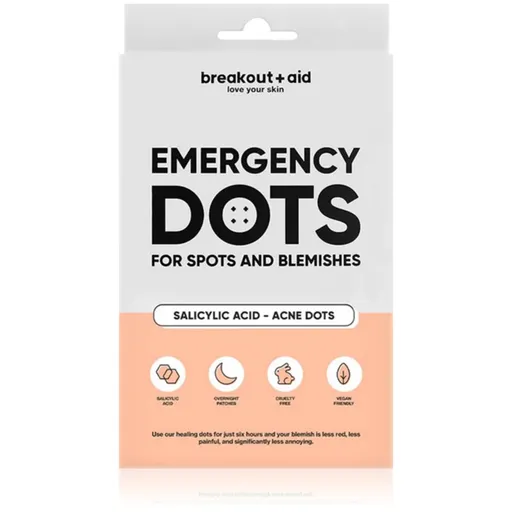 breakout + aid Emergency Dots For Spots and Blemishes tratament topic pentru acnee pe fata, decolteu si spate cu acid salicilic 72 buc