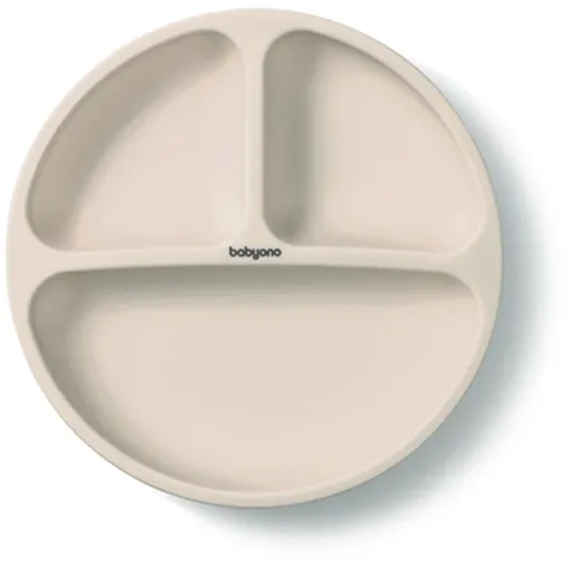 BabyOno Siilicone Plate 6m+ farfurie compartimentată cu ventuză Beige 1 buc