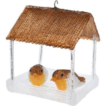 Decorațiune luminoasă pentru exterior Căsuță cu  păsări cu 10 LED-uri, maro, 18,5 x 16,5 x 23 cm