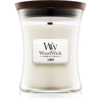 Woodwick Linen lumânare parfumată cu fitil din lemn 275 g