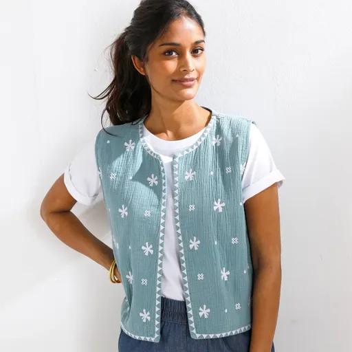 Vestă de muselină cu broderie
