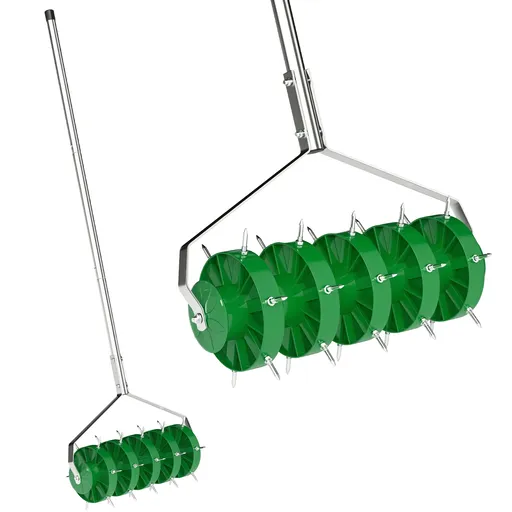 Outsunny Role aérateur de gazon cu poignée amovible en 3 piese, aerator de gazon manual, 45 x 21 x 140 cm verde închis | Aosom Romania