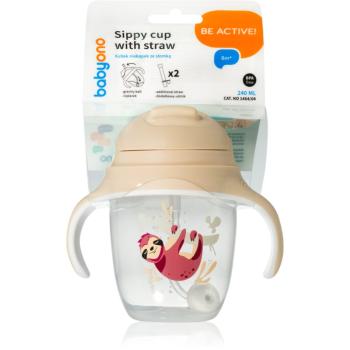 BabyOno Be Active Sippy Cup with Weighted Straw cană pentru antrenament cu pai 6 m+ Sloth 240 ml