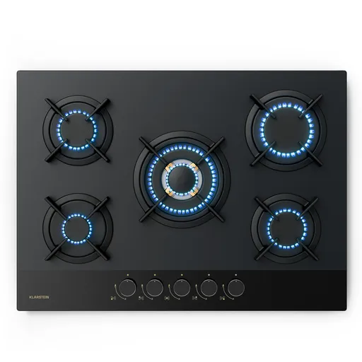 Klarstein Goldflame Nano plită pe gaz, 5 arzătoare din alamă, Strat Nano, GPL/gaz natural