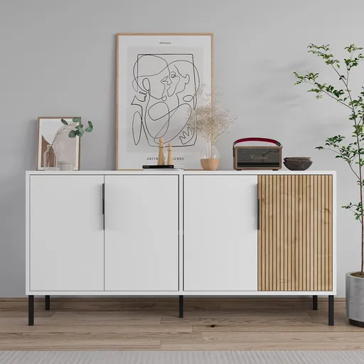 Consola, Hanah Home, Callia, 150x75x36 cm, Stejar alb / safir