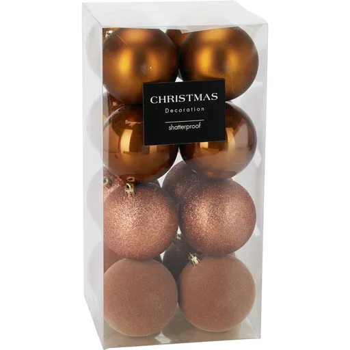 Set de 16 ornamente de Crăciun Festive Sparkles,auriu maro, diametru 8 cm, plastic, maro, diam. 8 cm