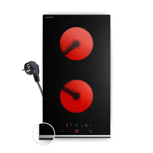 Klarstein Plită vitroceramică Verosteel, Minimalistă, performantă, 2 zone de gătit, 3000 W, 30 cm