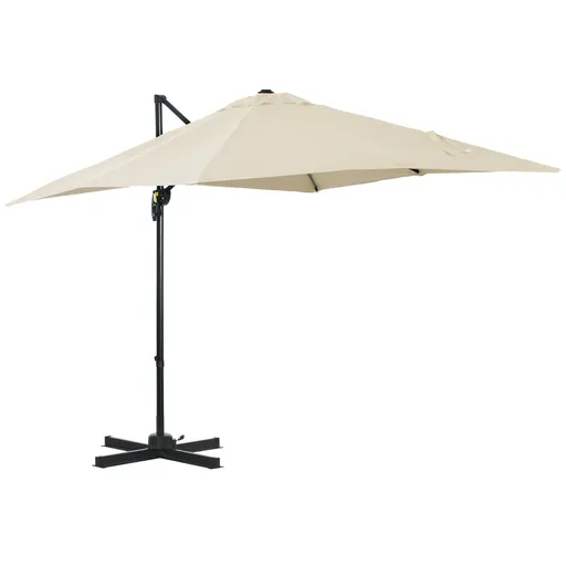 Outsunny Umbrelă de Gradină cu Manivelă cu Rotație 360°, Parasolar Reglabil, 245x245x245 cm, Crem | Aosom Romania