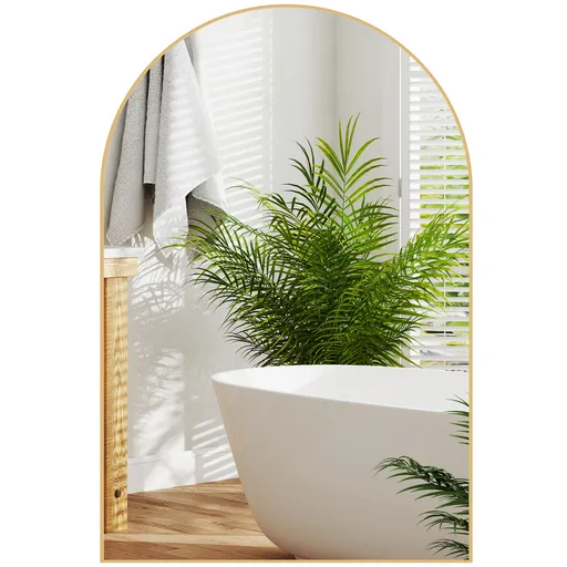 HOMCOM Oglindă murală arcuită oglindă de baie cu cadru din aliaj de aluminiu pentru dormitor living intrare 60 × 90 cm aur | Aosom Romania