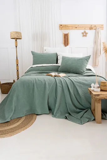 Set cuvertura de pat dubla 3 piese, L'essentiel Maison, Julia, Bumbac, Verde