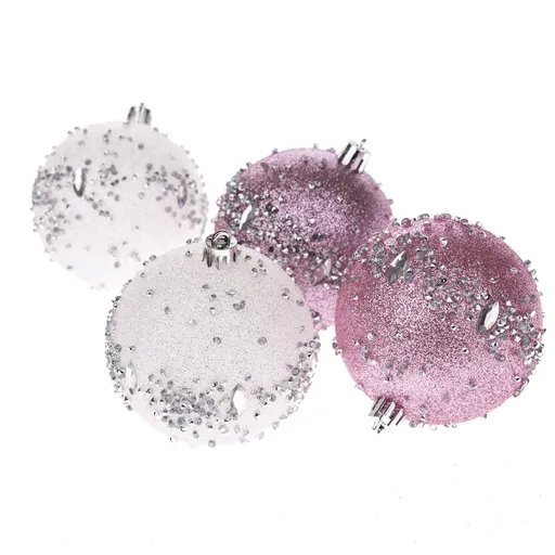 Set de decorațiuni de Crăciun Silver Glitter, 4 bucăți, diametru 8 cm, plastic