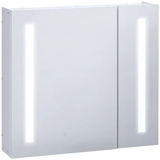 kleankin Oglindă de perete cu LED-uri pentru baie, 2 uși și 3 niveluri, 70 x 15 x 65 cm, alb | Aosom Romania
