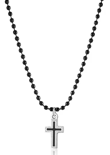S'Agapõ Colier din mărgele pentru bărbați cu cruce Charisma SHS02