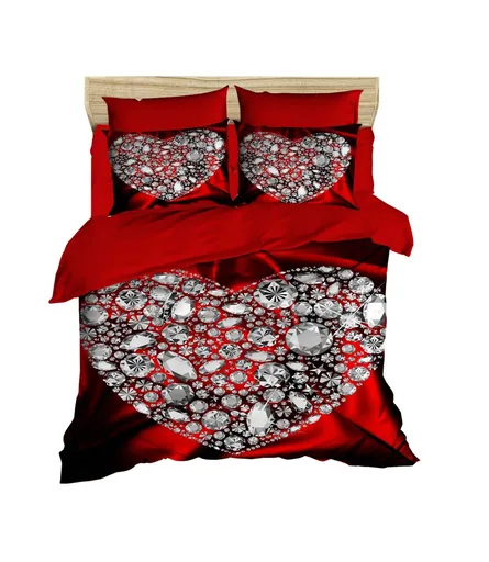 Lenjerie de pat dubla King (EU) (ES), 3 piese, L'essentiel Maison, 174, Roșu / Argintiu / Negru