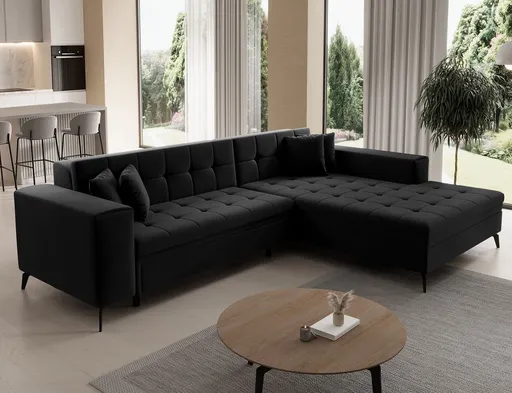 Coltar extensibil dreapta 4 locuri ELTAP, Sol-38, Solange, 292x196x84 cm, lemn/poliester, negru