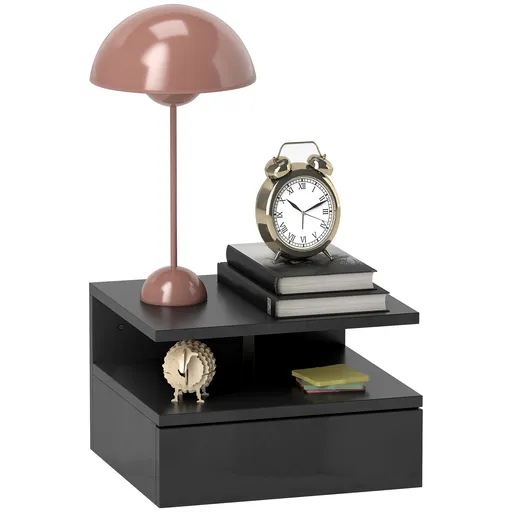 HOMCOM Noptiere Suspendate cu Sertar și Raft Superior din Lemn, 35x32x22,5 cm, Negru | Aosom Romania