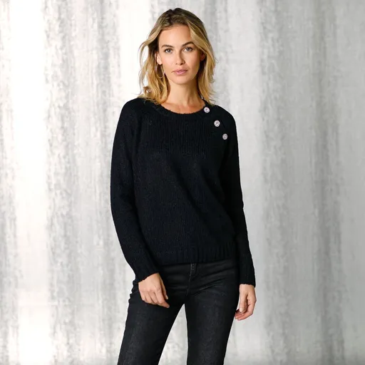 Pulover cu nasturi decorativi bijou pe umăr