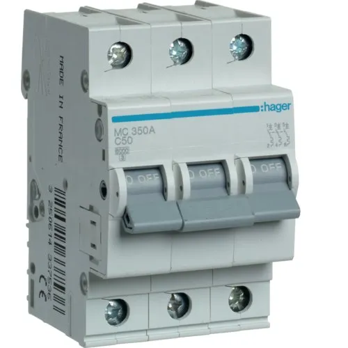 Siguranta automata 3P, 50A, 6kA, C, Hager MC350A