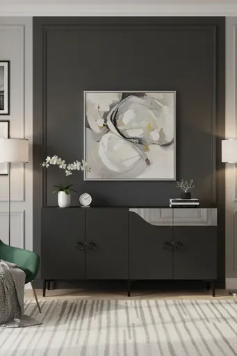 Consola, Hanah Home, Gama 150, 150x75x32 cm, PAL , Antracit / Argintiu