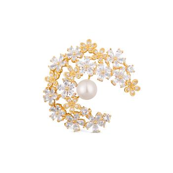 JwL Luxury Pearls Broșă sclipitoare placată cu aur 2 in1 cu perlă adevărată și cristale JL0730