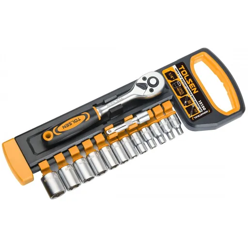 Set de 14 chei tubulare de 1/4" cu maner cu clichet Cr-V (Industrial)