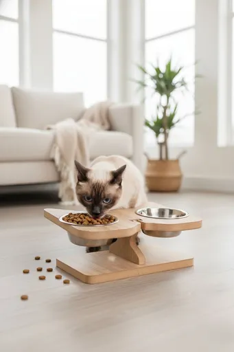 Bol pentru hrana animale de companie, Paws & Whiskers, Apvm3, MDF , Multicolor