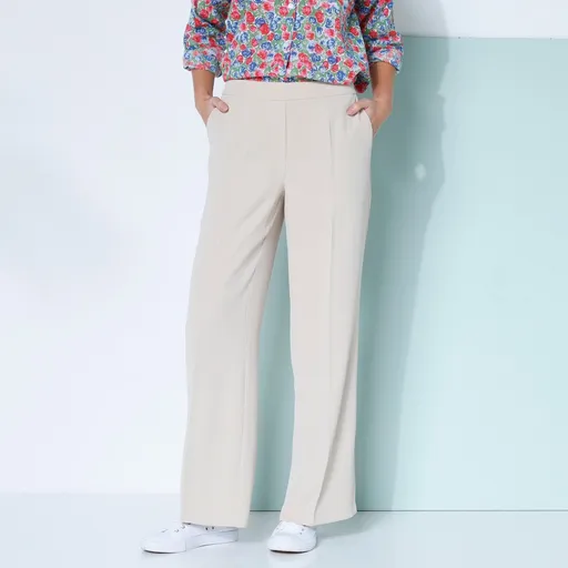 Pantaloni largi cu talie elastică, crep