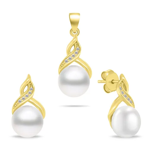 Brilio Silver Set elegant de bijuterii placate cu aur și perle SET276Y(cercei, pandantiv)