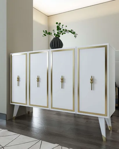 Consola, Hanah Home, 8172KM-32, 120x80x29.6 cm, PAL , Alb/Auriu