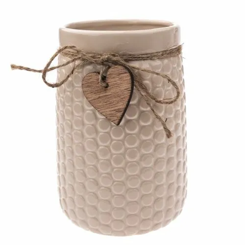 Vază din ceramică Wood heart bej, 12 x 17,5 cm, bej