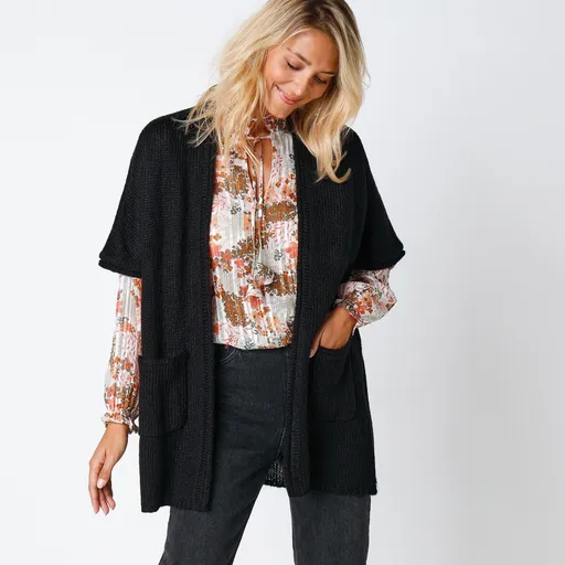 Cardigan lung cu mâneci până la cot