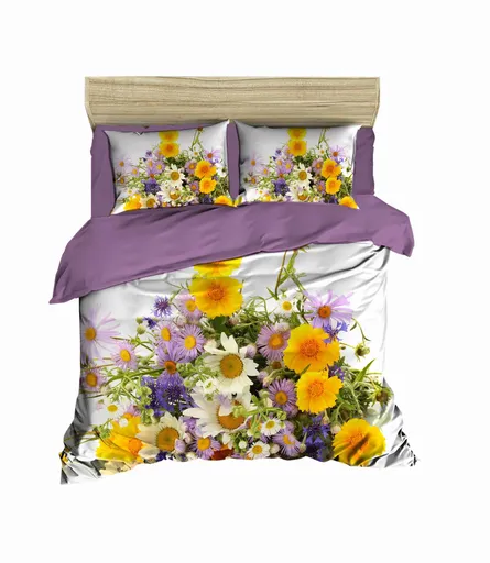 Lenjerie de pat dubla King (IT), 3 piese, L'essentiel Maison, 151, Lilac / Yellow / White