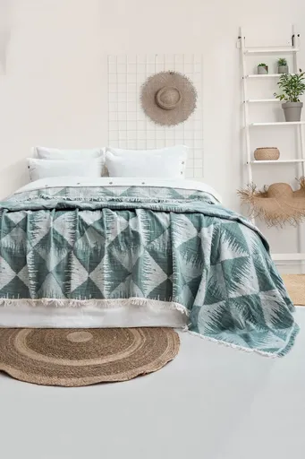 Set cuvertura de pat dubla 3 piese, L'essentiel Maison, Dolce, Bumbac , Verde