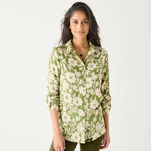 Cămașă lungă cu imprimeu floral în două tonuri