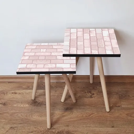 Set masute 2 piese, Hanah Home, 2Shp316, Roz/Alb