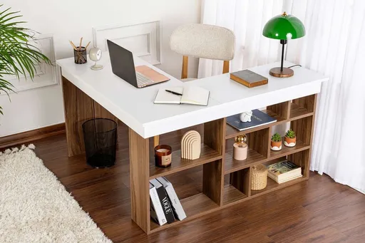 Birou, Hanah Home, Vesper, 130x72x120 cm, PAL, Nuc/Alb