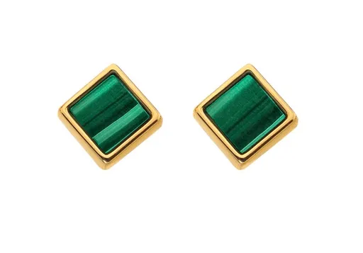 Hot Diamonds Cercei stilați placați cu aur decorați cu diamante și malahite Jac Jossa Hope DE762