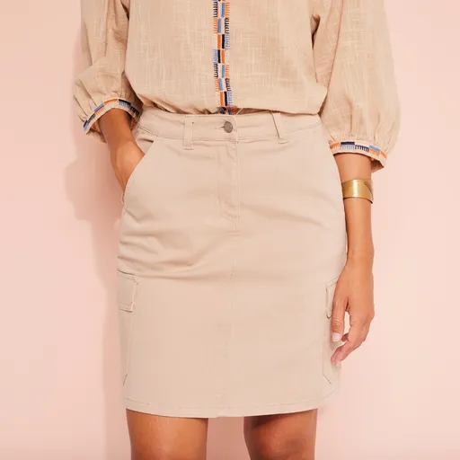 Fustă cu buzunare, tweed elastic