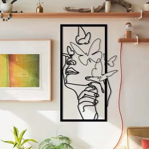Decoratiune de perete, Butterfly Face Female, Dimensiune: 35,5 x 60 cm, Negru