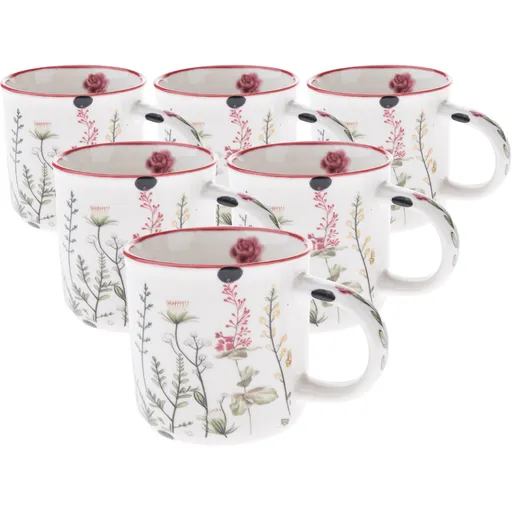 Set de 6 căni din porțelan Pajiște de vară 230 ml, roșu, roșu