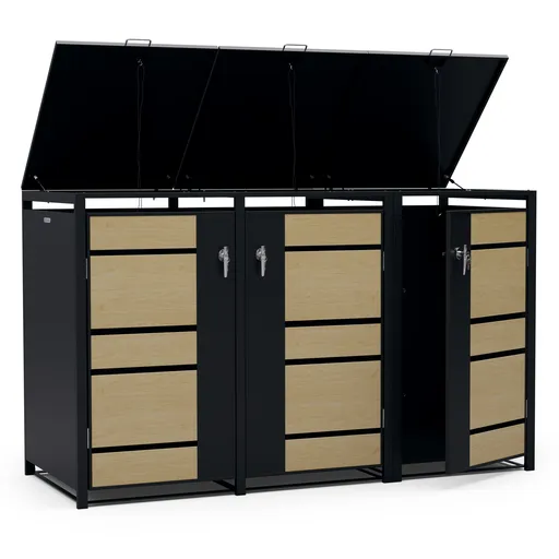 Blumfeldt BinSafe, coș de gunoi, 3 coșuri de gunoi, 240 l, cu încuietoare, din oțel galvanizat rezistent la intemperii