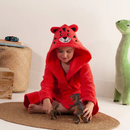 Halat de baie pentru copii din țesătură terry de la Colombine cu motiv de tigru pe glugă