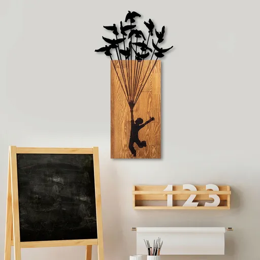 Decoratiune de perete, Flying Boy 1, Dimensiune: 45 x 86 cm, Nuc / Negru