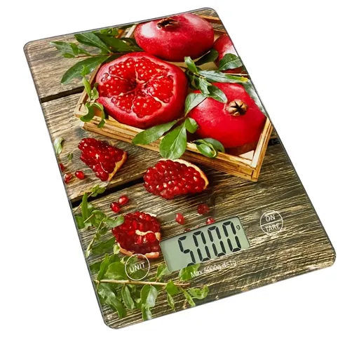 Cantar de bucatarie Oliver Voltz OV51651KD Rodie, 5 kg, TARA, Sticla, Rodie, Multicolor