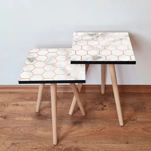 Set masute 2 piese, Hanah Home, 2Shp1, Alb/Auriu